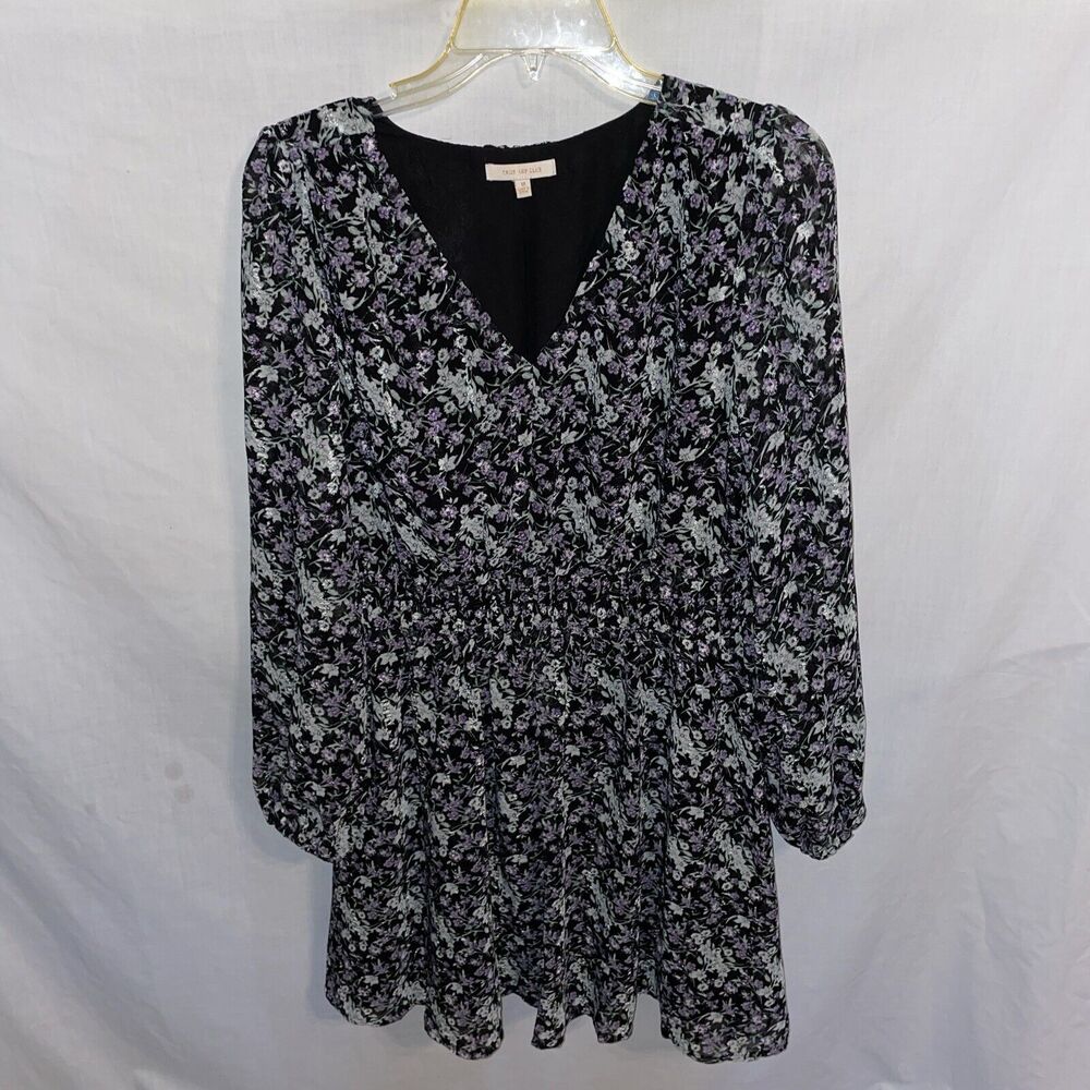 Skies Are Blue Women’s MIDI Dress Size Med Black Floral Going Out Party Church